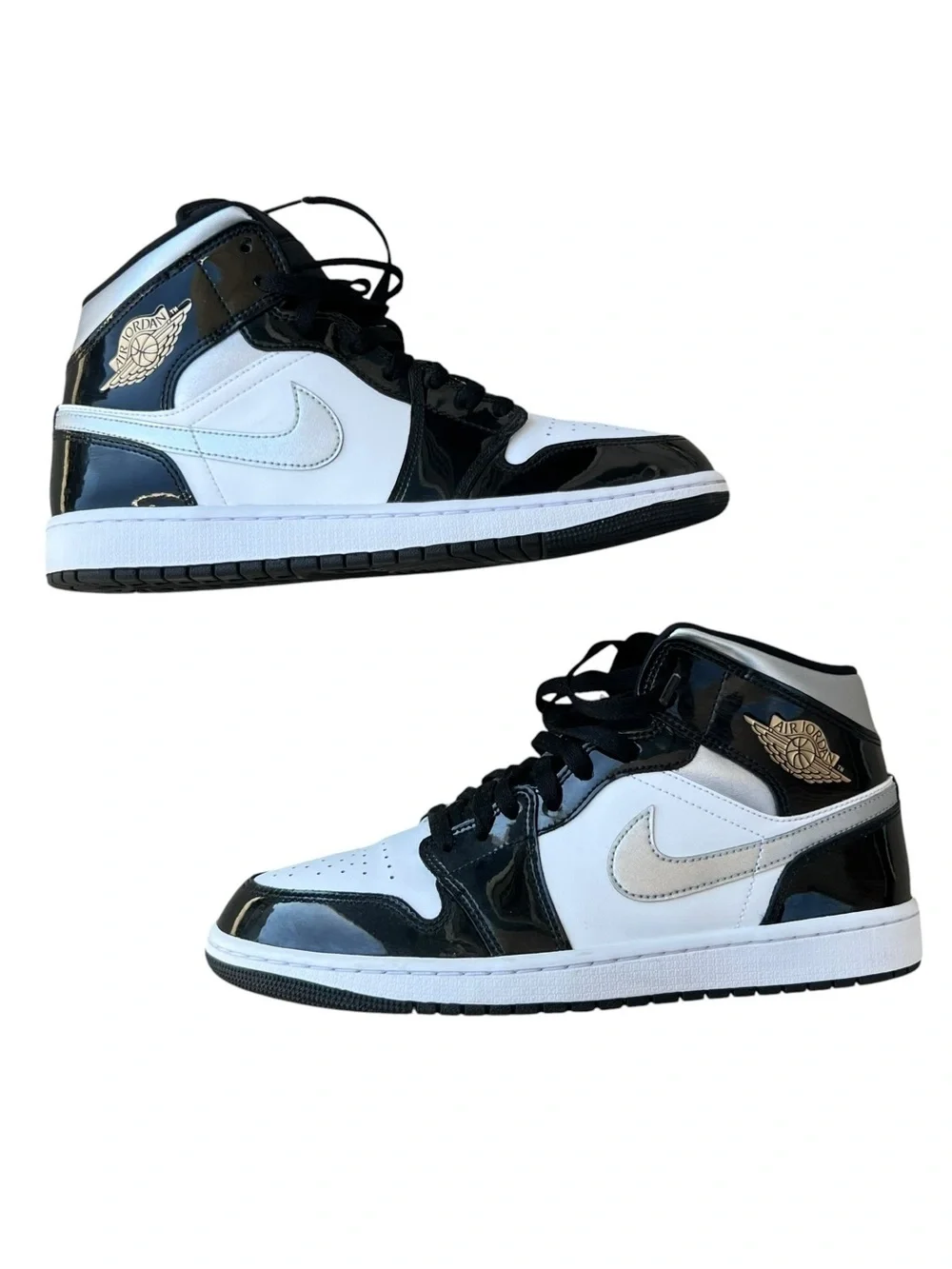 NIKE Air Jordan 1 Mid SE 'Black White Metallic Silver' Sz 9